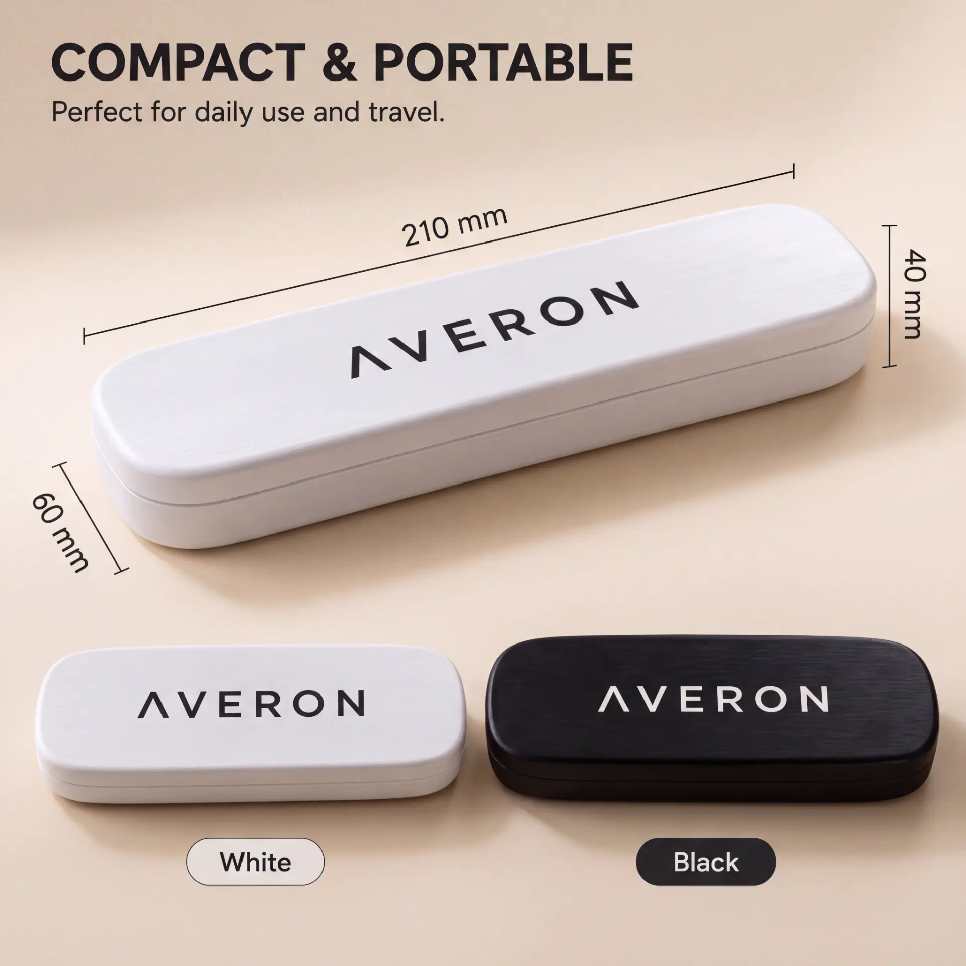 AVERON Peptide Pen Case — dimensions 210 × 60 × 40 mm