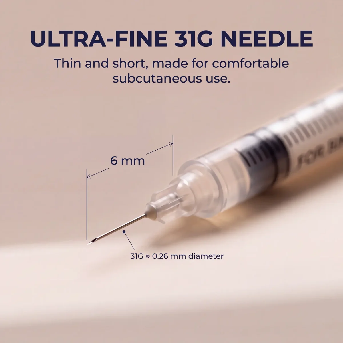 Close-up of the ultra-fine 31G × 6 mm needle
