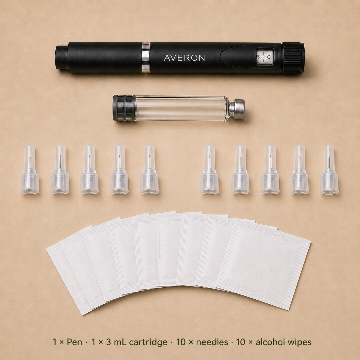 AVERON Peptide Pen V2 kit — pen, 3 mL cartridge, 10 needles, 10 alcohol wipes