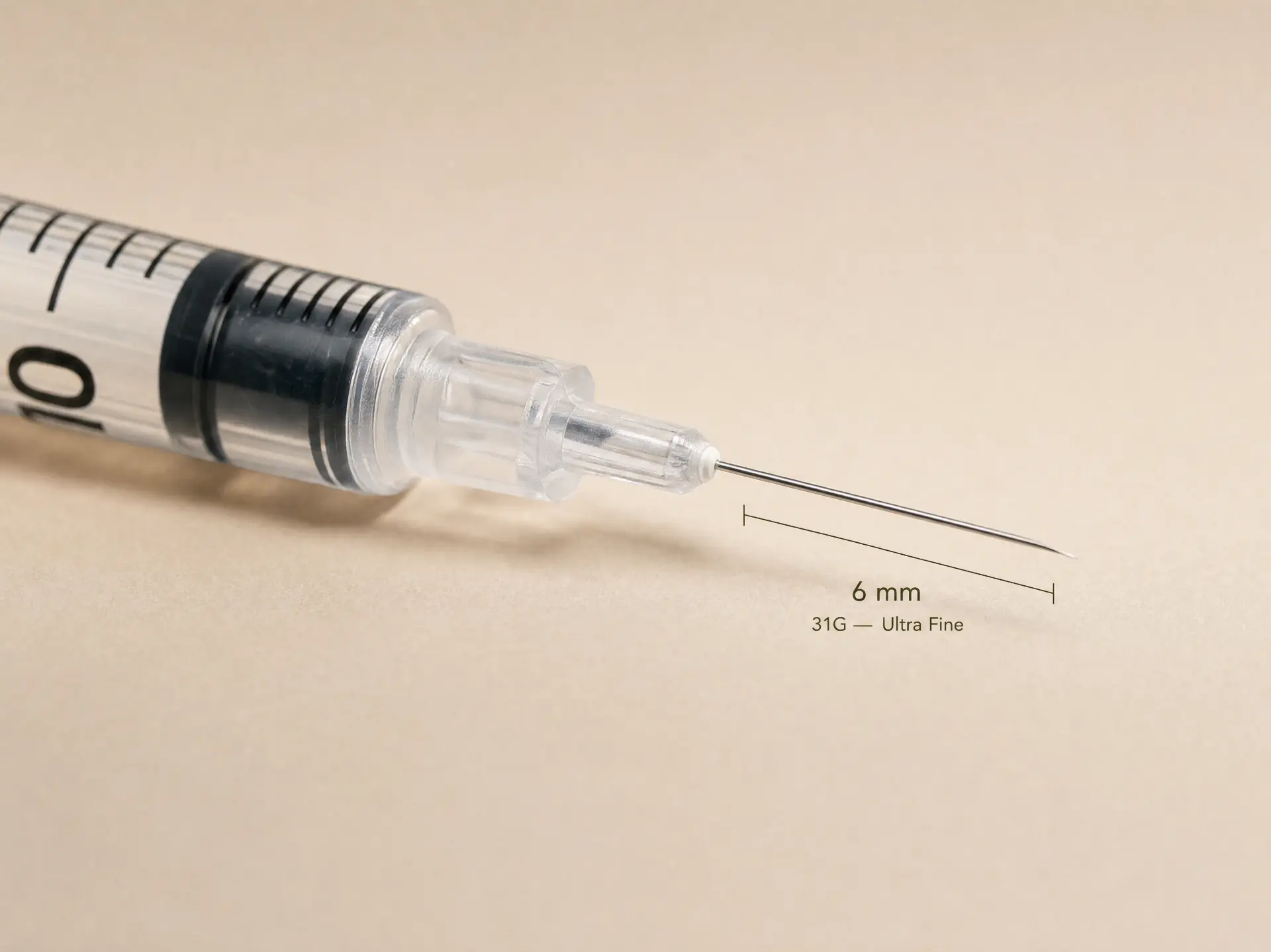 Close-up of 31G 6mm ultra-fine insulin needle